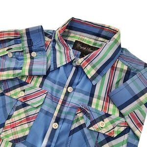 English Laundry‎ Boys 14/16 Plaid Long Sleeve Button Front Shirt Blue